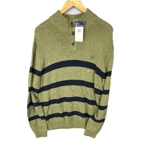 Chaps Sage Navy Mock Neck Striped Button Pullover Sweater Men's Size L, NWT